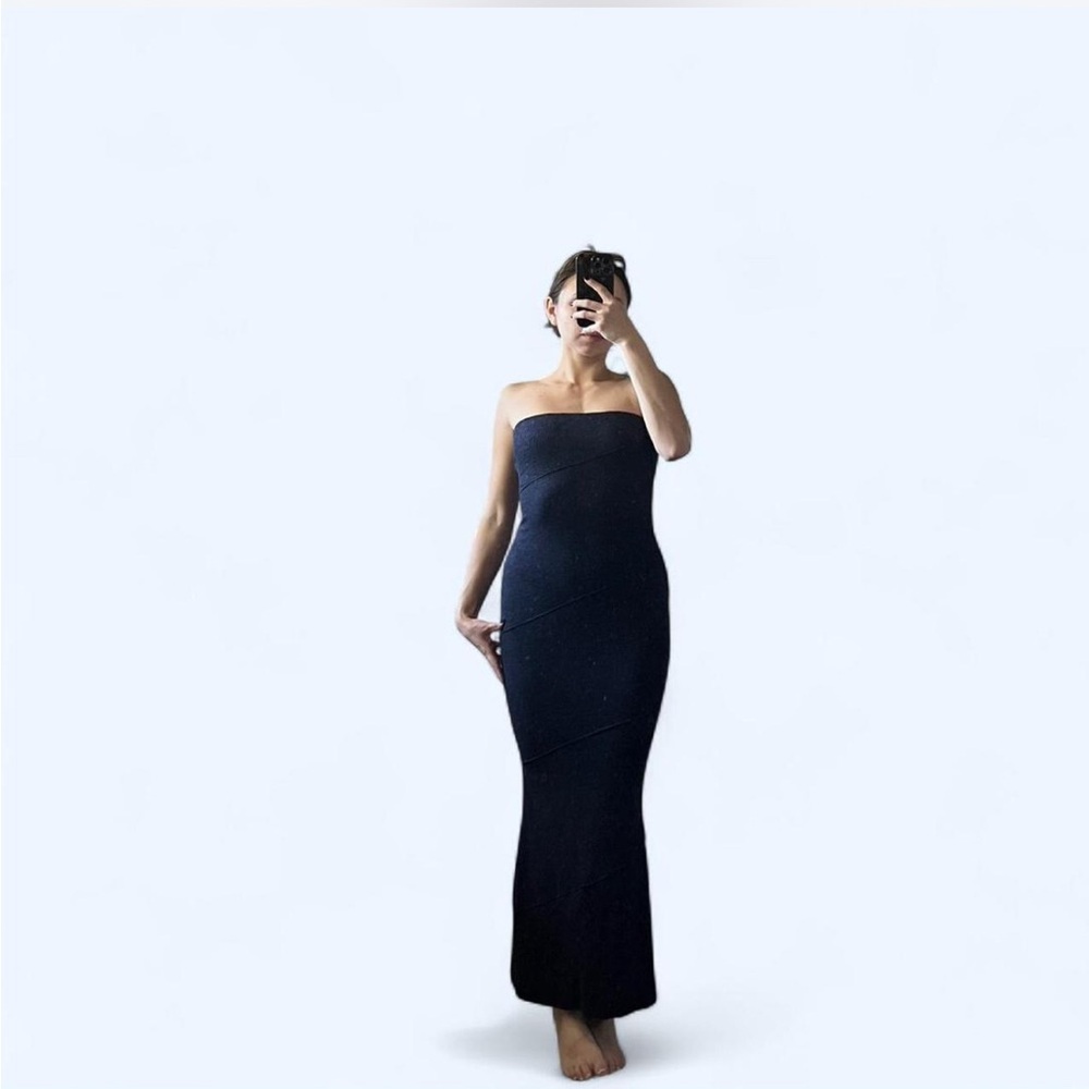 Strapless Navy Blue Maxi Dress